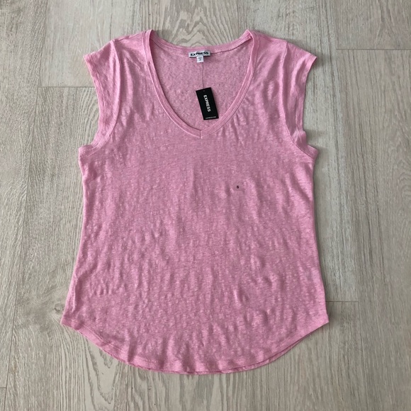 NWT Express Pink V-Neck Linen Tank T-Shirt - Picture 8 of 16